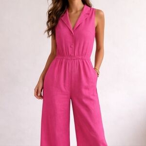 G by Giuliana~Women Hot Pink Linen Wide Leg Pant Jumpsuit~Barbiecore~Preppy~XS